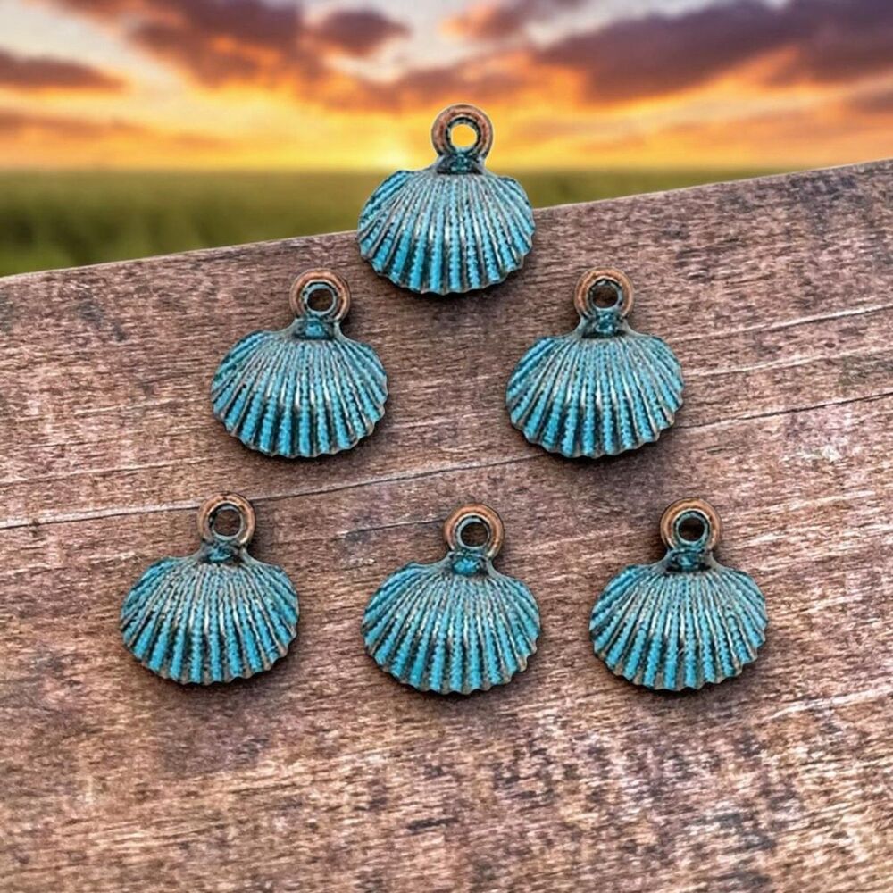 6pcs Beads for Jewelry Making Copper Patina Shell Charm #18402